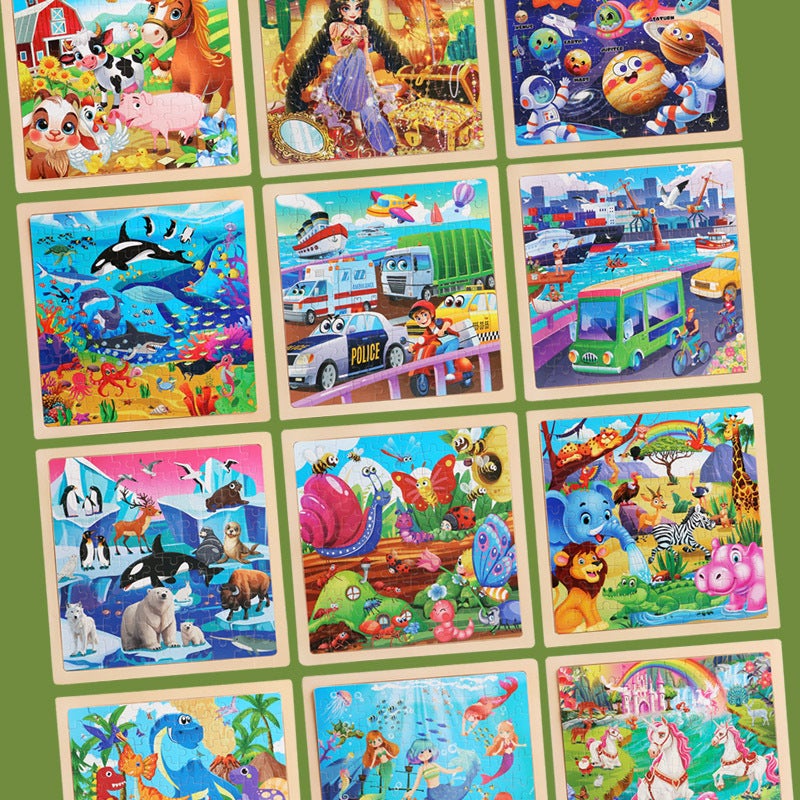 100 Children'S Wooden Cartoon Animal Dinosaur Plane Wooden Puzzle Boys And Girls Baby Early Education Educational Toys - Image 3